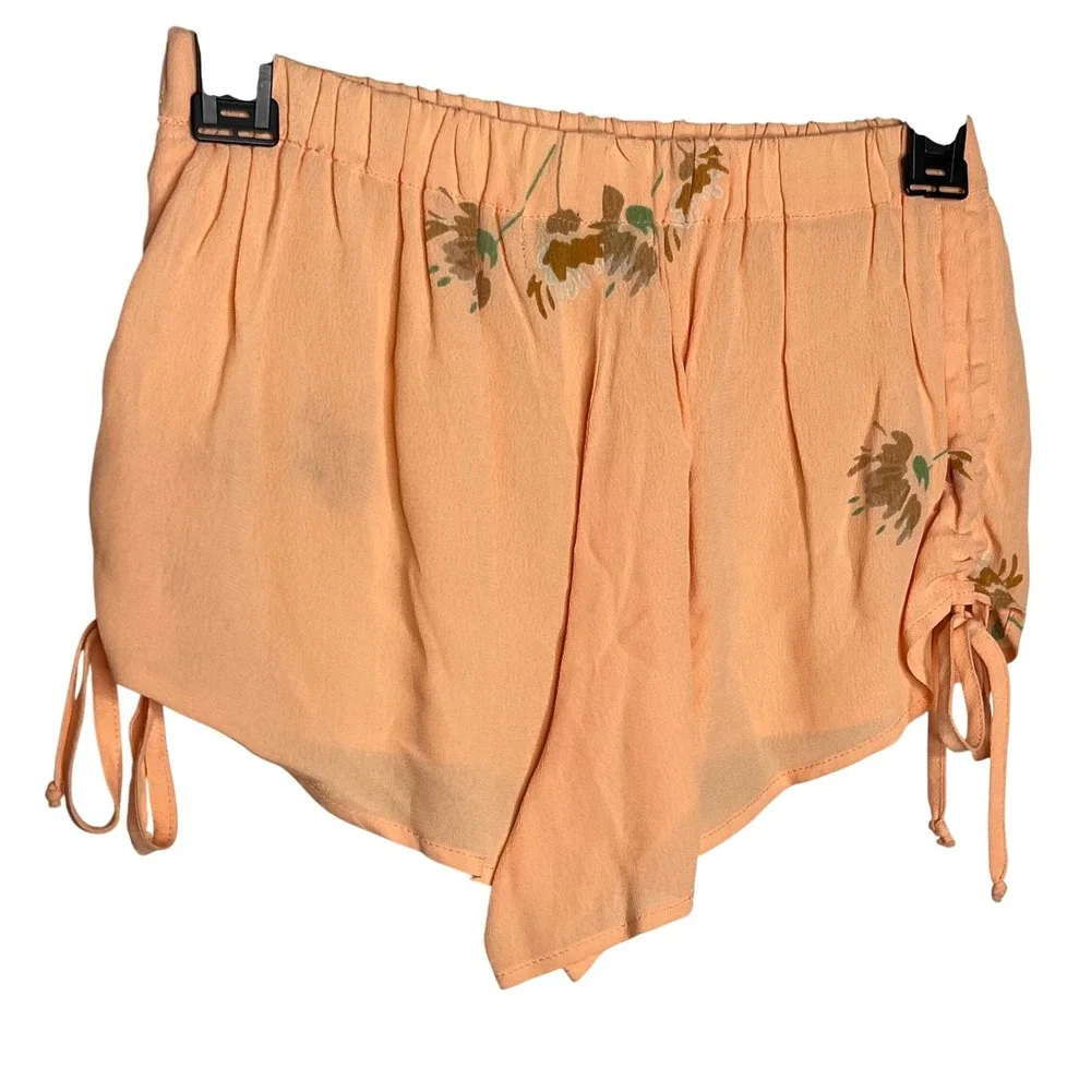 Flynn Skye Women Small‎ Peach Floral Print Drawstring Side Shorts Elastic Waist
